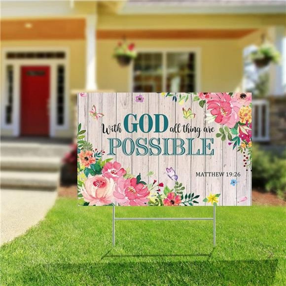 Spring with God All Things Are Possible Plastic with H Metal Stakes 25 x 16 Inch - Picture 5 of 7